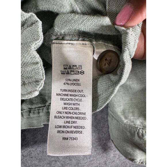 Nicole Miller New York Top Women M Long Sleeve Green Button Front Linen Blend - Picture 3 of 7